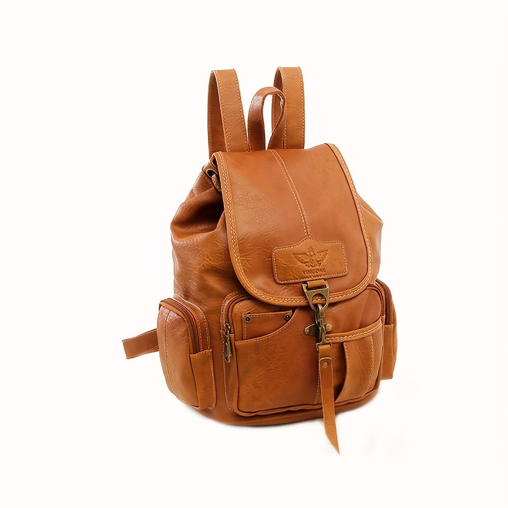 Vintage PU Leather Backpack Shoulder Satchel Multi-Carry Water Resistant Geometric Pattern Zipper Adjustable Strap for Men Women School Travel