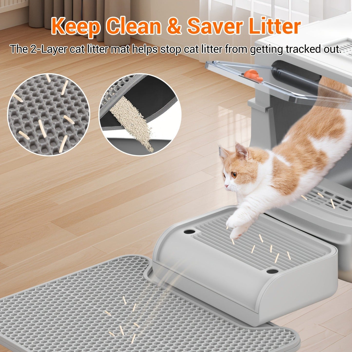 Stainless Steel Cat Litter Box with Lid - Extra Large 68L Enclosed & Semi-Open Modular System, 304 Steel Non-Stick Easy Clean, Charcoal Filter, Litter Mat & Scoop Included, Indoor XL Pet Toilet