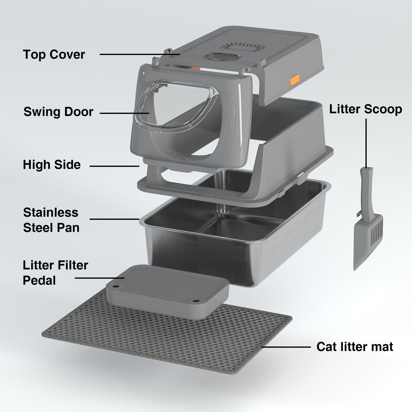 Extra Large Enclosed Cat Litter Box - Stainless Steel with Front Flap Door, Foldable Anti-Splash Fully Covered Design, Superior Odor Control Indoor Cat Toilet, 3 Colors, CITYLIFE Oversized