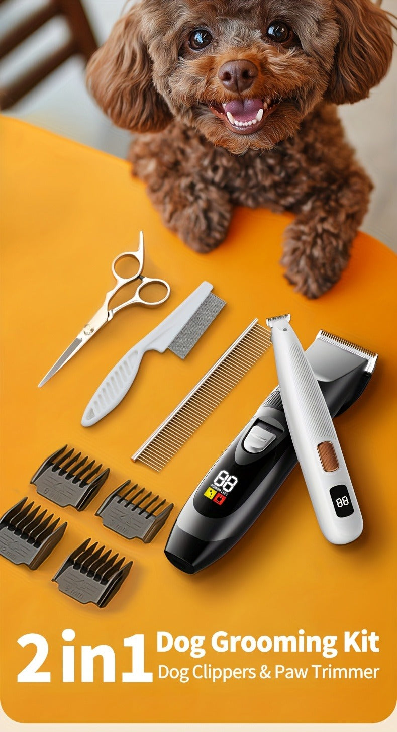Pet Grooming Kit with Quiet Rechargeable Clippers - Cordless Electric Shaver & Complete Tool Set for Dogs and Cats, Low Noise Home Grooming with Digital Display Option
