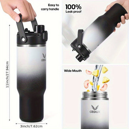 Vacuum Insulated Tumbler 32oz Stainless Steel with Handle Straw 2-in-1 Lid Chug Straw Lid Silicone Boot Matte Finish Keeps Drinks Cold Hot for Travel Gym Outdoor