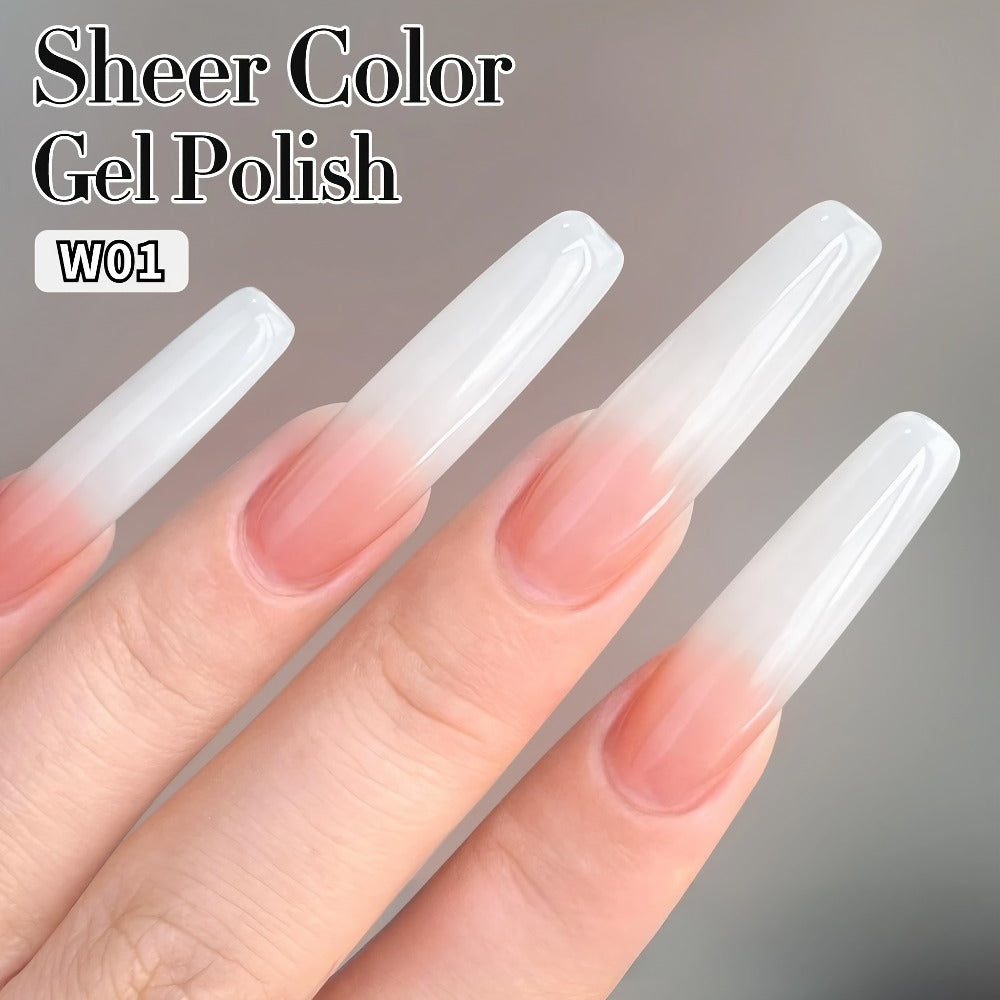 Milky White Glass Nail Gel Polish Sheer Jelly 15ml Alcohol-Free - Long Lasting Glossy Glazed Finish Korean Japanese K-Beauty Semi-Permanent UV LED Gel for Salon & Home DIY Manicure Women