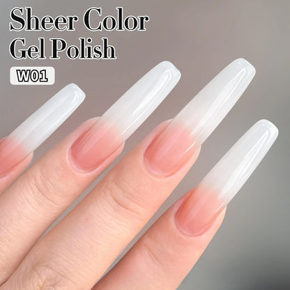 Milky White Glass Nail Gel Polish Sheer Jelly 15ml Alcohol-Free - Long Lasting Glossy Glazed Finish Korean Japanese K-Beauty Semi-Permanent UV LED Gel for Salon & Home DIY Manicure Women