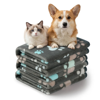 Pet Blanket 3 Pack - Super Soft Fleece Flannel Throw for Dogs Cats Puppies, Cute Paw Bone Elephant Dot Patterns, Small Medium Large Sizes, Cozy Dog Cat Blanket with Free Pet Drying Towel
