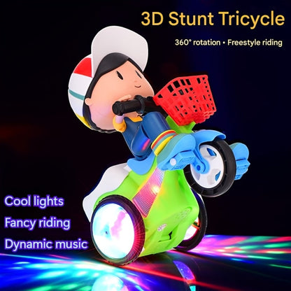 Kids Electric Tricycle Toy Motorcycle with 360° Rotation & Luminous Lights – Push & Power Dual-Mode Stunt Vehicle for Toddlers Boys Girls, Birthday Christmas Gift (Multiple Colors)