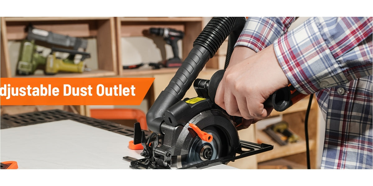 4.5 Inch Mini Compact Circular Saw with Laser Guide, Dual Metal Side Handle Stable Control, 5.2A 7000RPM Power Saw, 43mm Max Cutting Depth, 6 Extra Saw Blades Included, Cuts Wood, Plastic, Soft Metal, Tile. Perfect DIY Power Tool Gift