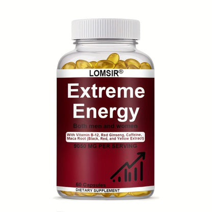Red Ginseng Energy Capsules 9050mg with Maca & Saw Palmetto – Everyday Vitality & Stamina Supplement for Men & Women | Natural Energy Booster Softgels | 60 Count