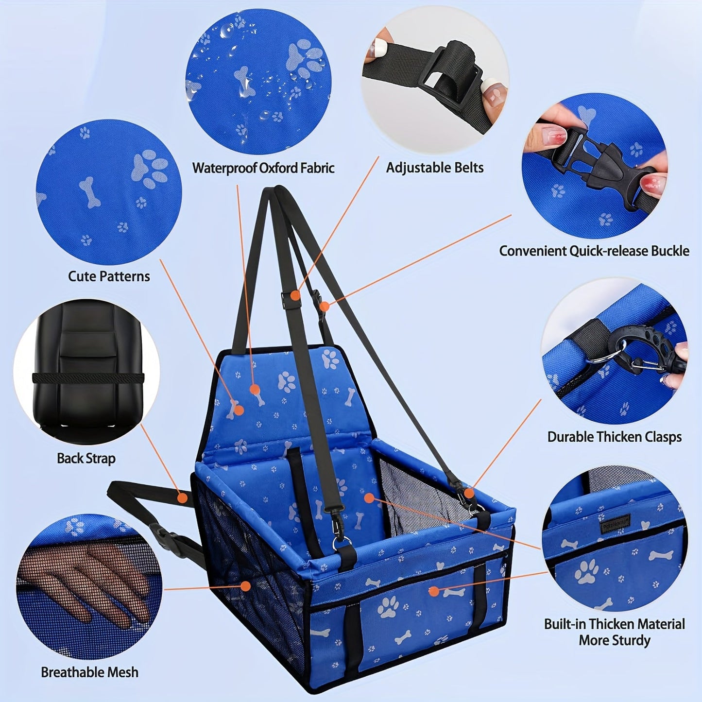 Dog Car Booster Seat for Small Dogs & Cats - Foldable Oxford Pet Car Seat Carrier with Safety Leash, Adjustable Straps, Breathable Mesh, Elevated View, Soft Washable Travel Bag for Puppies & Kittens
