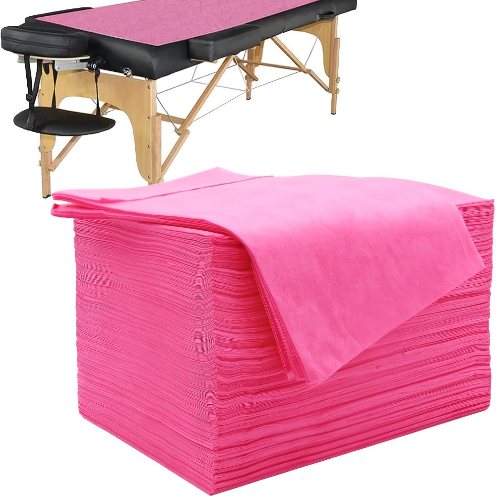 Disposable Massage Table Sheets 100-Pack Non-Woven Spa Bed Cover – Stain-Resistant Single-Use Table Liner for Massage Therapists, Estheticians, Tattoo Artists & Salons, White or Pink