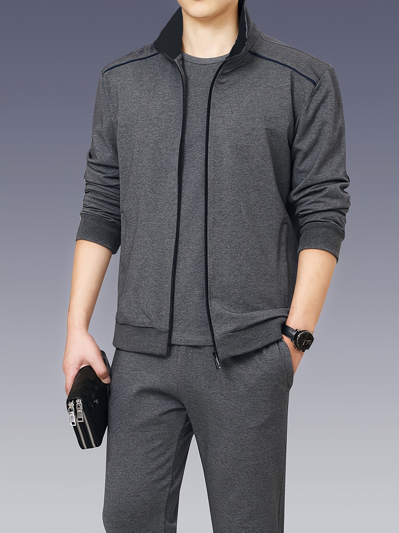 Men's Stand Collar Zip-Up Jacket - Regular Fit Transitional Layer