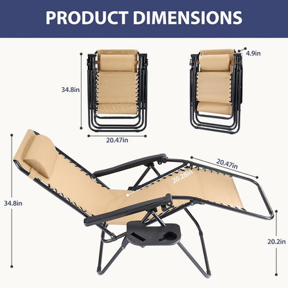 Zero Gravity Chair 2 Pack – 330lb Capacity, Ergonomic Adjustable Recline & Locking System, Foldable Patio Lounger with Cup Holder – Lawn, Poolside, Beach & Travel