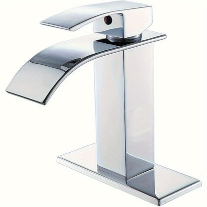 Waterfall Bathroom Sink Faucet, Single Hole or 3-Hole Mixer Tap with 6" Deck Plate, Ceramic Valve, Vanity Faucet for Farmhouse RV Bathroom, Brushed Gold Matte Black Nickel Chrome