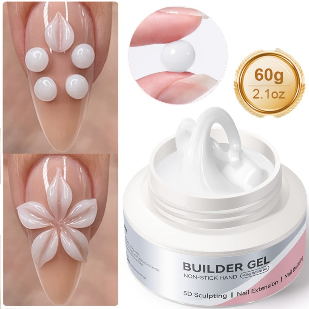 Builder Gel Nail Extension Sculpting Gel 60g No-Sticky Soak-Off – Clear & Milky White 3D Carving Molding UV/LED Curable Construction Gel for DIY & Salon Nail Art Women by BORN PRETTY