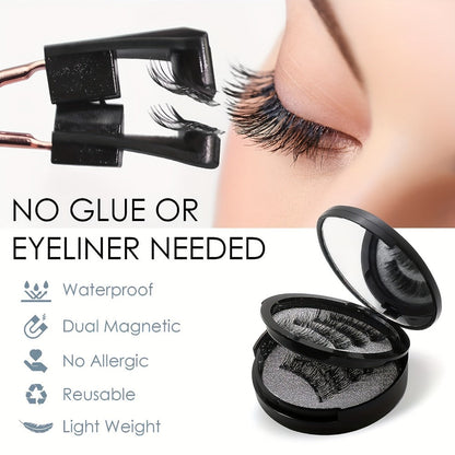 8 Pairs Magnetic Lash Kit with Applicator Clips — 3D Double Magnetic False Eyelashes Set, Waterproof No Glue Reusable Natural Look Lashes for Women Daily Wear & Special Occasions