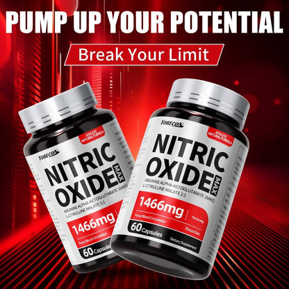 Nitric Oxide Supplement 1466mg with L-Arginine, L-Citrulline & Beet Root — Boosts Blood Flow, Muscle Pump, Endurance & Athletic Performance | Pre-Workout Capsules for Men & Women | 1-3 Bottle Options