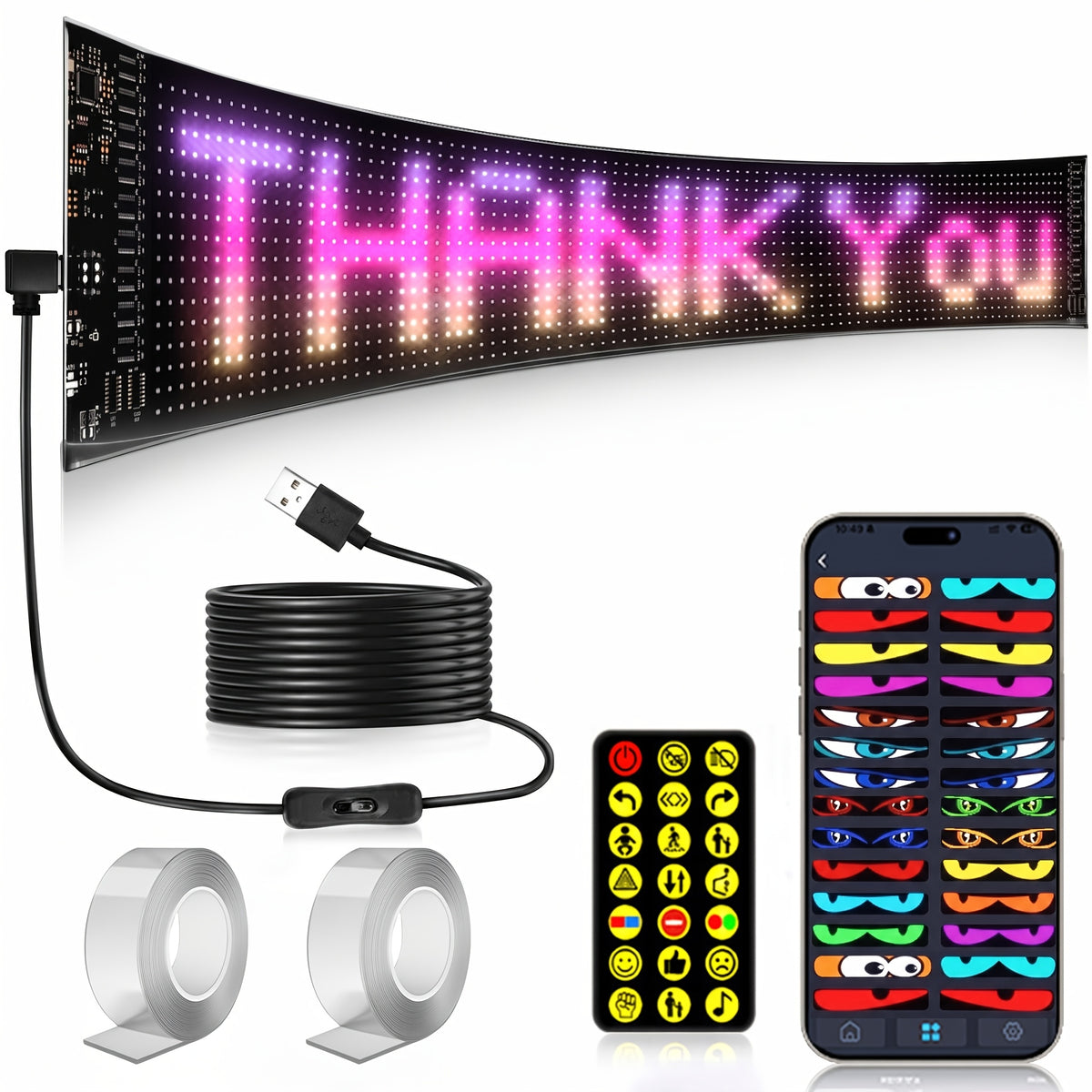 Programmable LED Signs, Flexible And Flexible LED Display, Mobile App Programming Text, Adjustable Screen Brightness, USB Power Supply, With Remote Control, Suitable For Store Signboards, Cars, Concerts, Holiday Party Decorations And Gifts