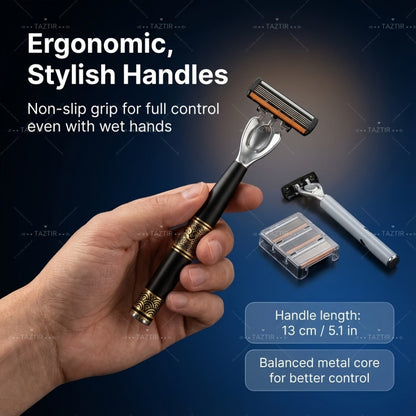Luxury Men's Razor Set 6-Layer Blades — 2 Ergonomic Anti-Slip Handles & 72 Replaceable Blades, Precision Manual Shaving Kit, Christmas & Valentine's Day Gift for Men