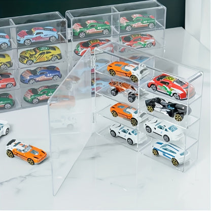Hot Wheels Display Case 1:64 Scale Acrylic 2-Pack – Multi-Compartment Diecast Car Showcase Cabinet, Transparent Dust-Proof Storage with Safety Cover, Car Collector Gift for Boys & Adults
