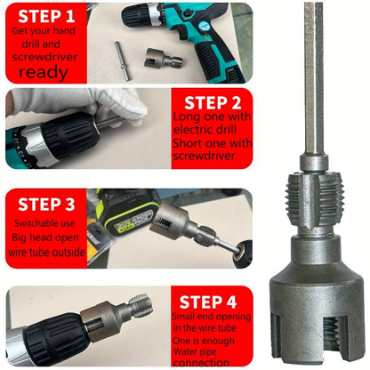 Pipe Thread Cutting Tool – High-Speed Steel Electric Drill Compatible PVC & Steel Pipe Threader, Inside & Outside Threading for 1/2" & 3/4" Pipes, Professional Plumbing & DIY Kit