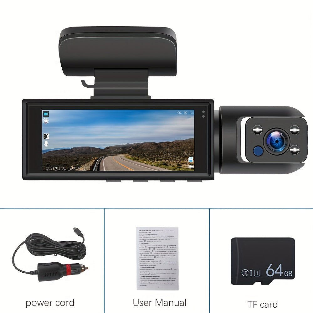 CAMECHO 1080P Dual Camera, Dash Cam For Cars, Front And Inside, Car Camera With IR Night Vision, Loop Recording, Wide Angle Car DVR Camera Optional 3.16 Inch/2inch, Dual Lens Car Dashboard Video Cam.optional No Card/32gb/64gb Memory Card