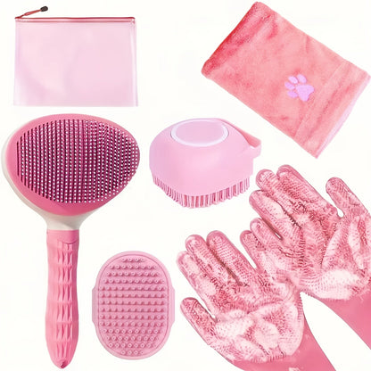 Dog Grooming Kit Set 6pcs – Pet Brush, Microfiber Towel, Washing Gloves & Shedding Tool, No Power Required, Essential Home Pet Care for Shiny Healthy Coat, Dogs & Cats
