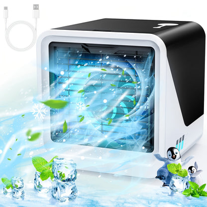 Portable Mini Air Conditioner Fan | Personal Evaporative Cooler with 3-Speed Settings & Timer, Quiet Desktop Cooling Fan for Room, Home, Office & Car Use – USB Powered, Compact Design