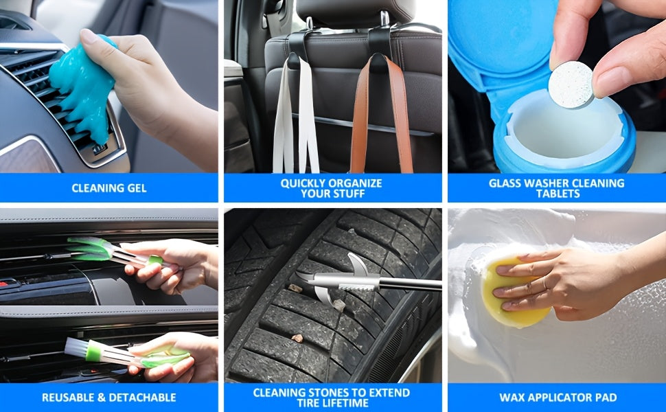 19pcs/41pcs Car Cleaning Wash Interior Detailing Cleaner with High Power Handheld Vacuum, Collapsible Bucket, Windshield Tool, Clean Snow Shovel, Tire Brush, Complete Car Care Tools