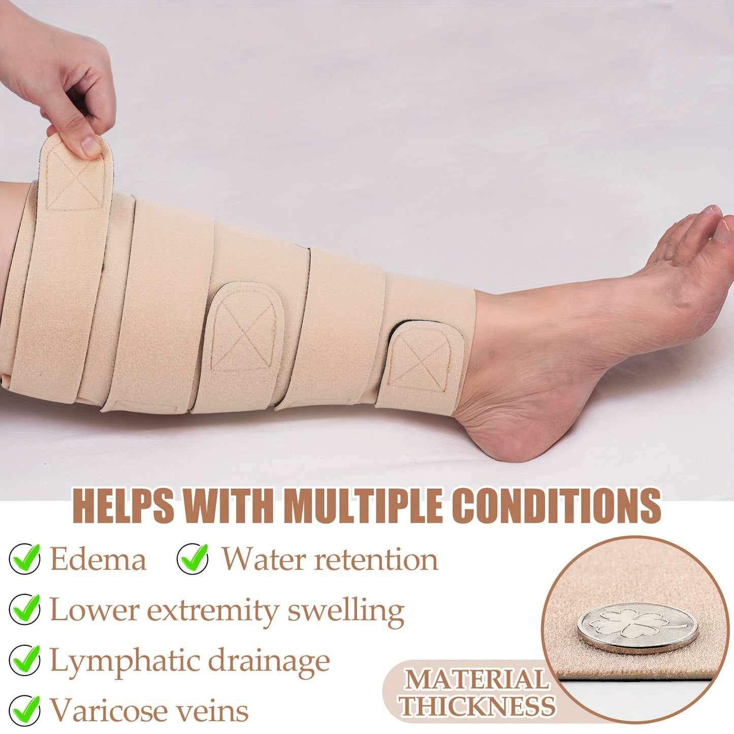 Compression Leg Wraps 2pcs Adjustable Lower Leg Support – Shin Splint Wrap for Leg Heaviness, Fatigue & Swelling Relief, Lymphedema Compression Bandage, Buckle Closure, Machine Washable
