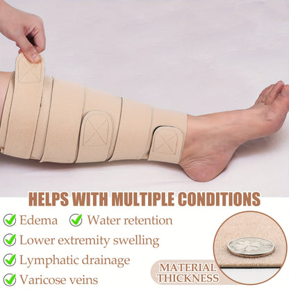 Compression Leg Wraps 2pcs Adjustable Lower Leg Support – Shin Splint Wrap for Leg Heaviness, Fatigue & Swelling Relief, Lymphedema Compression Bandage, Buckle Closure, Machine Washable