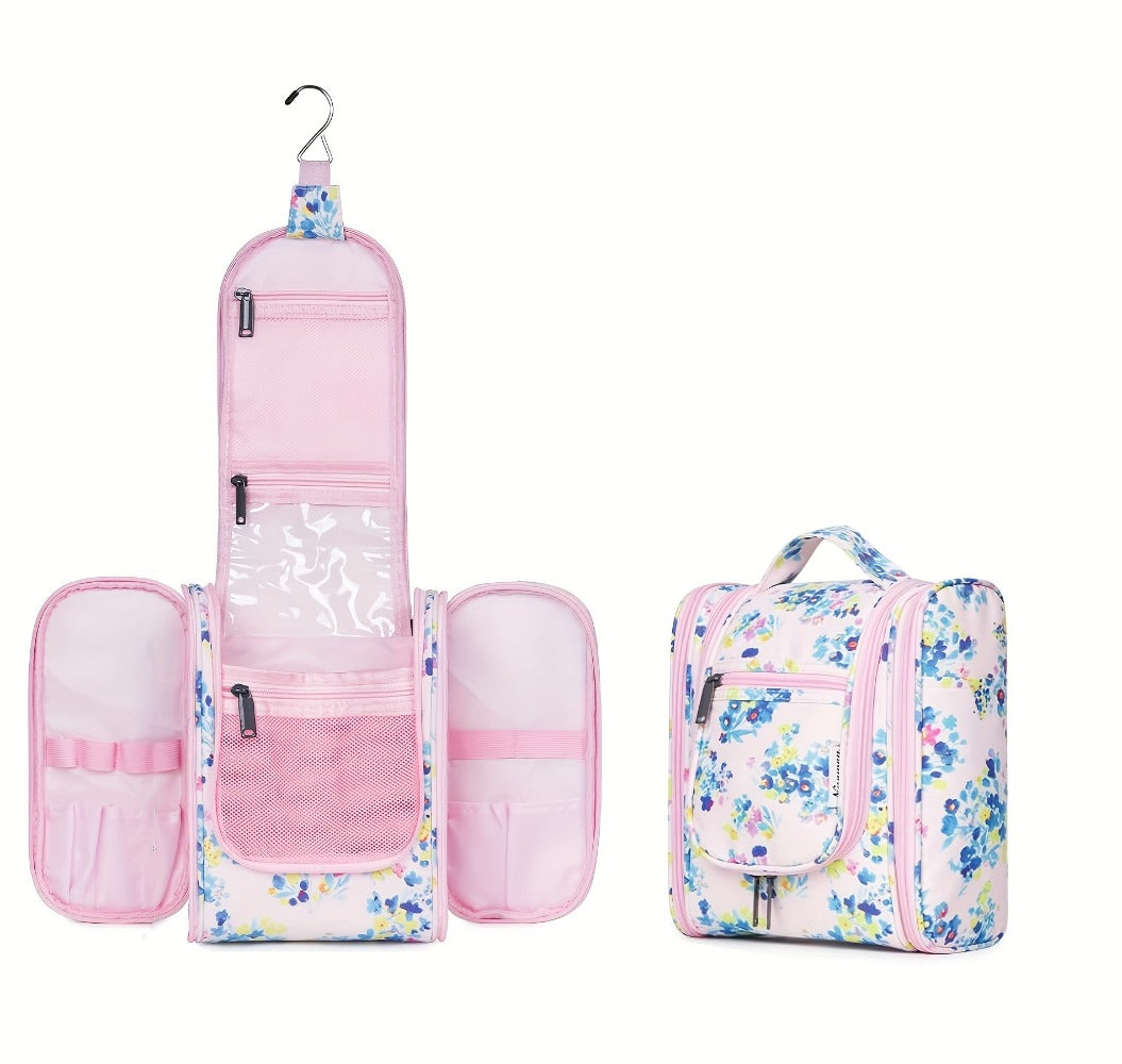 Hanging Toiletry Bag for Women Large Capacity Travel Makeup Organizer Bag with Hook Multi-Compartment Waterproof Cosmetic Pouch 16 Prints for Cruise Gym