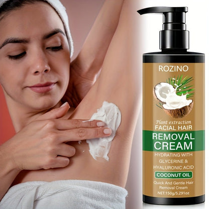 Semi Permanent Hair Removal Cream – Coconut Formula 150g, Use Once for 3-Month Effectiveness, Instant Non-Irritating Smooth & Residue-Free Depilatory for Face, Lips, Armpits, Legs & Private Areas