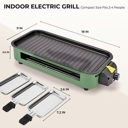 Indoor Electric Smokeless Grill 1500W – Raclette Table Grill with 3 Mini Pans, 16x9" Non-Stick Detachable Plate, Dishwasher Safe, Portable for Home Kitchen
