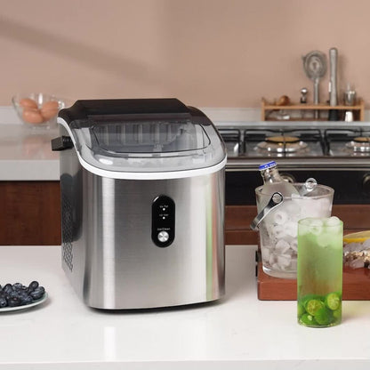 Portable Ice Maker Countertop – Bullet Ice Machine 26-29 Lbs Daily, 9 Ice Cubes in 6 Mins, Self-Cleaning, Quiet Under 45dB, with Handle, Basket & Scoop, for Home, Kitchen, Camping & RV