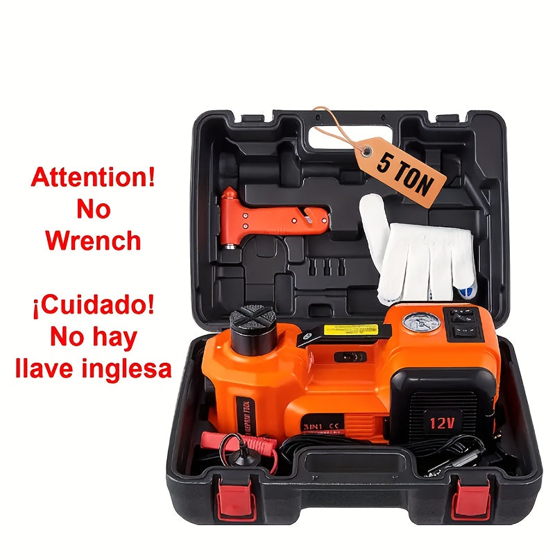 5 Ton Electric Hydraulic Car Jack Kit | 12V DC, 3-in-1 with Tire Inflator Pump, LED Flashlight, and Electric Impact Wrench, Alloy Steel, Ideal for Car, SUV, MPV, Truck Tire Change and Emergency Repair