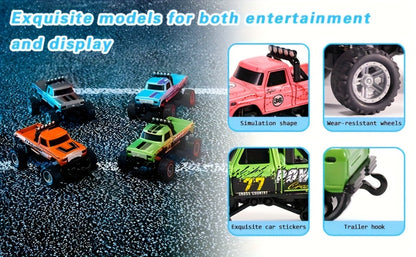 Mini RC Car 1/64 Scale High-Speed Off-Road Monster Truck – 2.4GHz Alloy Die-Cast Remote Control Car with Shock Absorber, All-Terrain Climbing RC Toy Gift for Kids Adults Boys