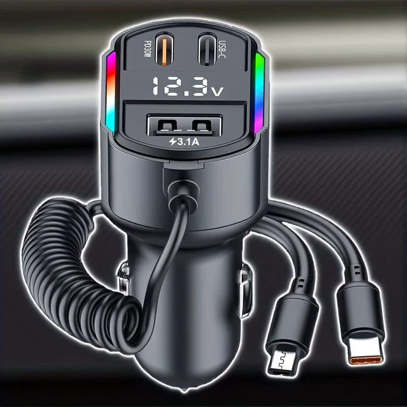 30W 3-Port USB-C Car Charger with PD & QC3.0 Fast Charging, 12V/24V Car Plug Adapter, 12V-24V Vehicle Power Charger, Digital Display & Over-Voltage/Over-Current/Over-Temperature Protection, Car Plug Plug for Cars, Trucks, SUVs, RVs, Boats