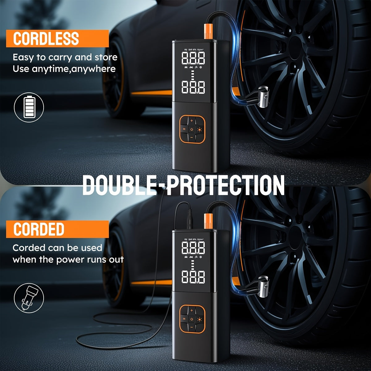 Portable Tire Inflator with Digital Pressure Gauge, Car Tire Pump, 2026 New Model, 180PSI, Rechargeable Battery, LED Light, Cordless Air Pump, Wireless Bicycle Tire Pump, Suitable for Cars, Motorcycles, Bicycles, Balls, Etc.