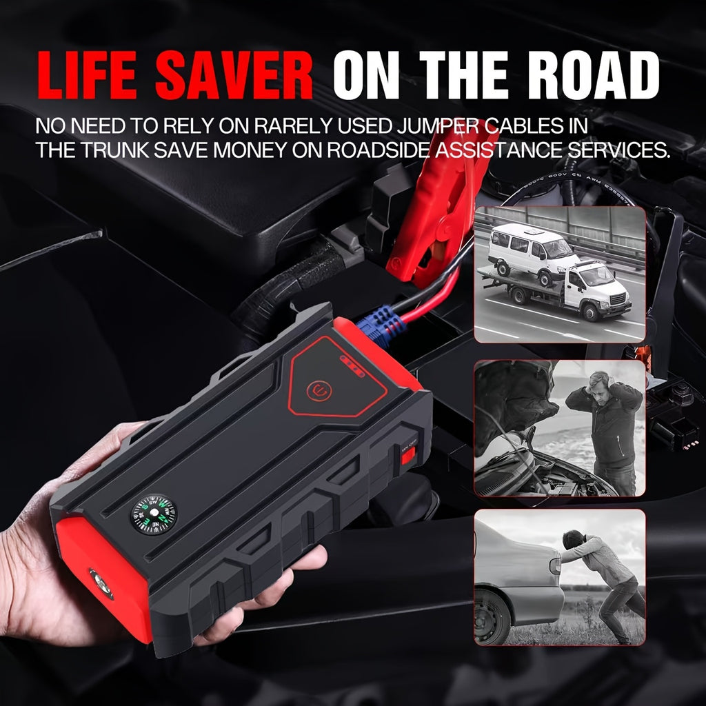 All-In-One Roadside Hero: Jump Starter for Car, 5000A Jump Starter with SOS Strobe Light, Emergency Window Breaker And Dual USB Quick Charge, DC Output 12V/8A