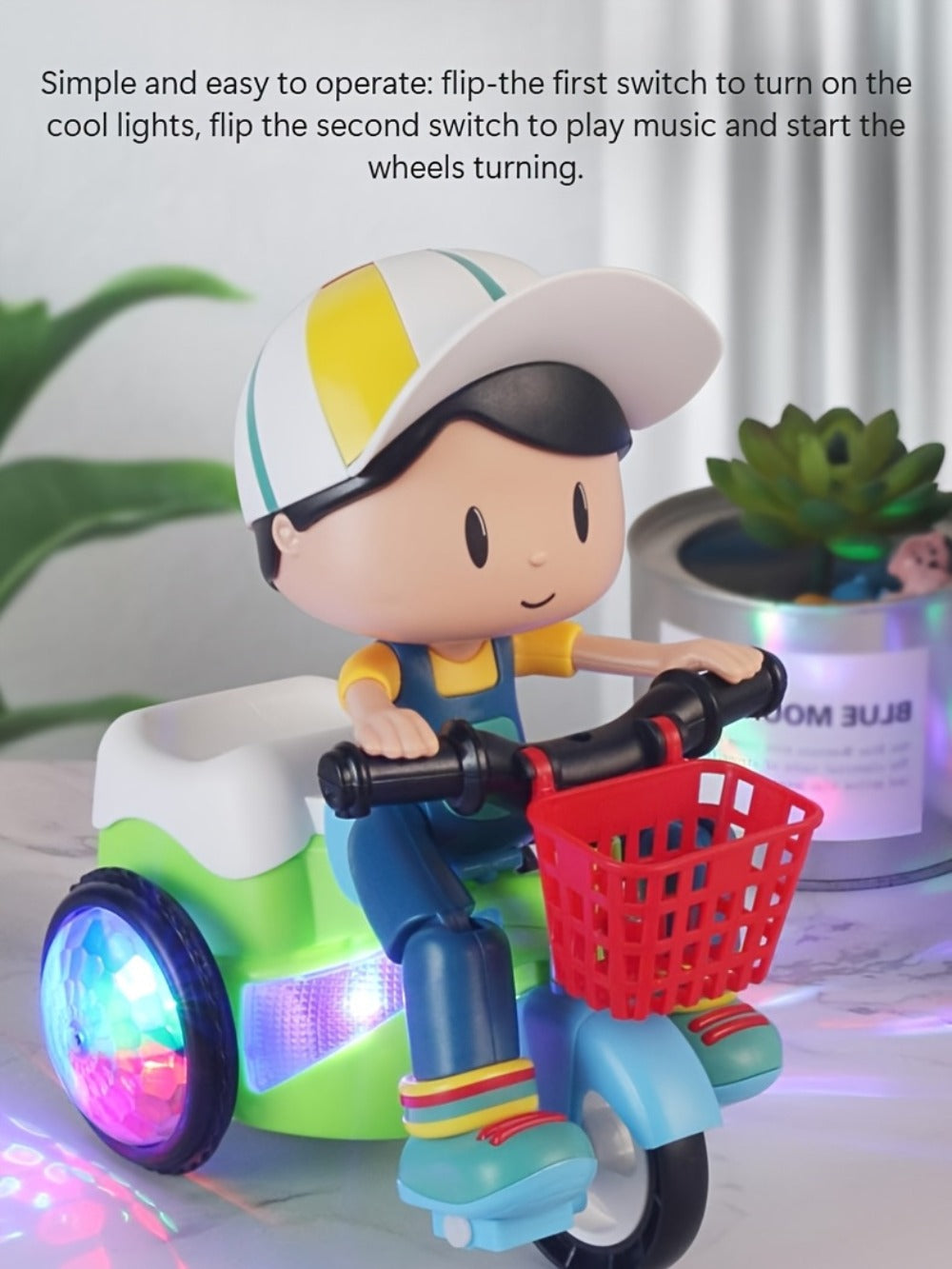Kids Electric Tricycle Toy Motorcycle with 360° Rotation & Luminous Lights – Push & Power Dual-Mode Stunt Vehicle for Toddlers Boys Girls, Birthday Christmas Gift (Multiple Colors)