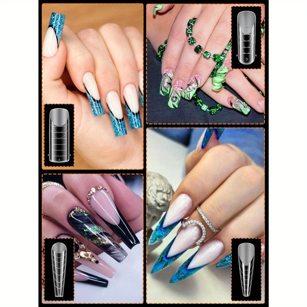 Poly Gel Nail Extension Form Kit - 192pcs Dual Forms, 96pcs Reusable Pads, 8 Shapes Acrylic Mold, Brush Pen, Files & Clips, Complete French Nail Extension Beginner Set for Home Salon