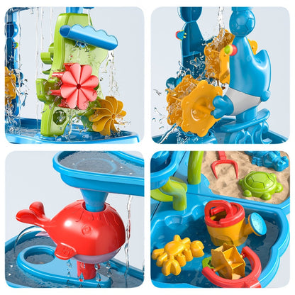 Water Play Table for Kids Double-Sided Waterfall & Beach Sand Zone – Outdoor Sensory Activity Toy for Toddlers Ages 3+, Beach Tools Included, Backyard Summer STEM Gift for Boys & Girls