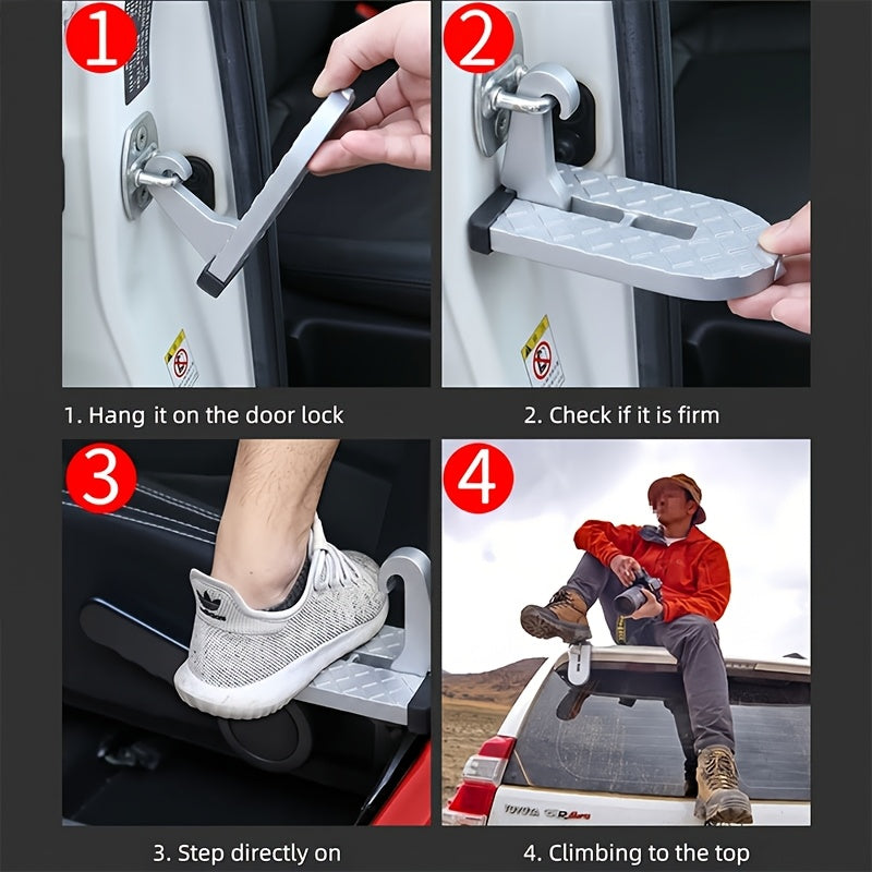 Car Door Step Hook, Heavy-Duty Roof Access Pedal for Suv/Truck/for Jeep, Anti-Slip Aluminum Step Ladder with Glass Breaker, Easy Rooftop Access for Camping, Cargo & Cleaning