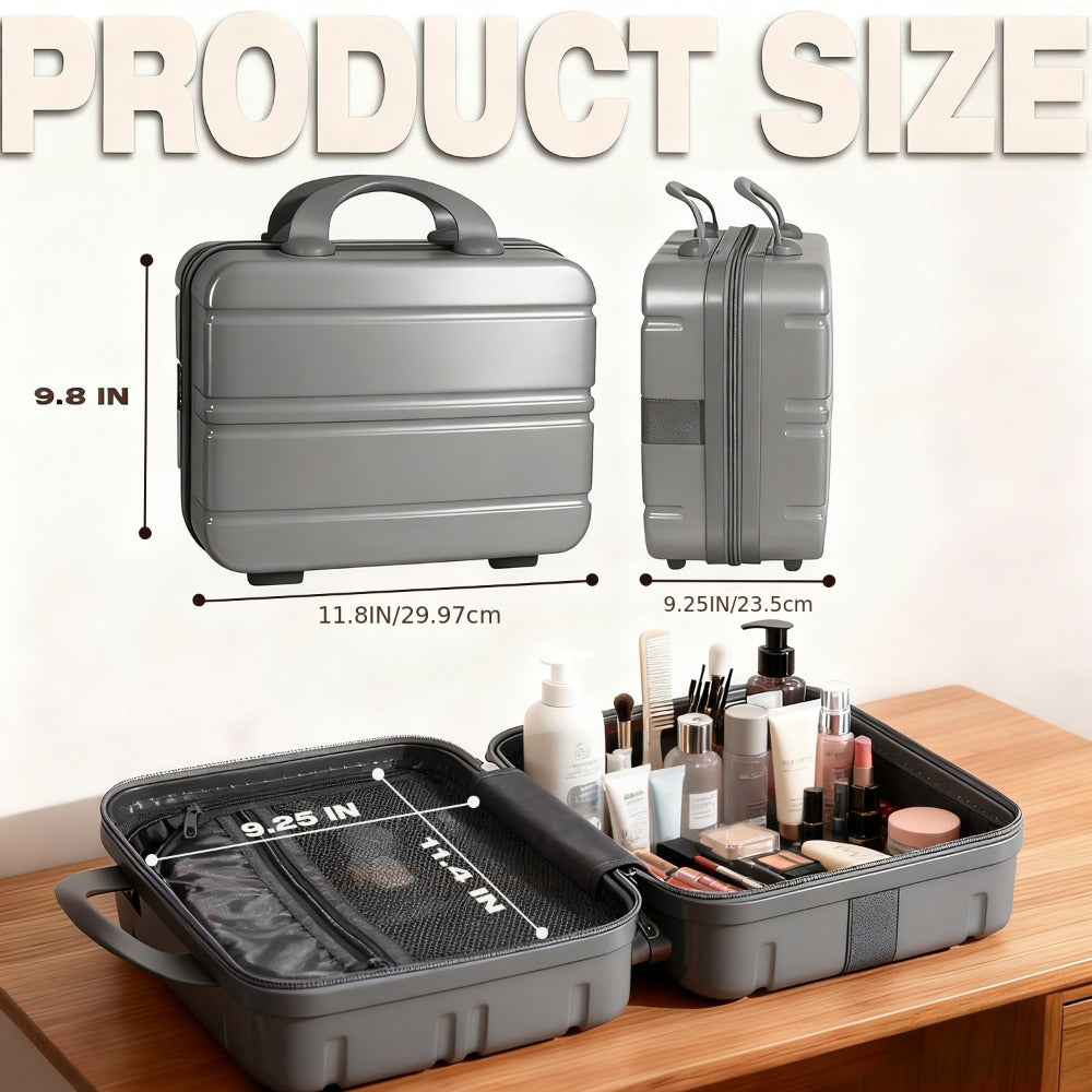 Hard Shell Makeup Travel Case Waterproof Pressure-Proof Portable Cosmetic Suitcase with Elastic Band Luggage Attachment Carry-On Organizer for Women Travel Camping Gym 30x25x15cm