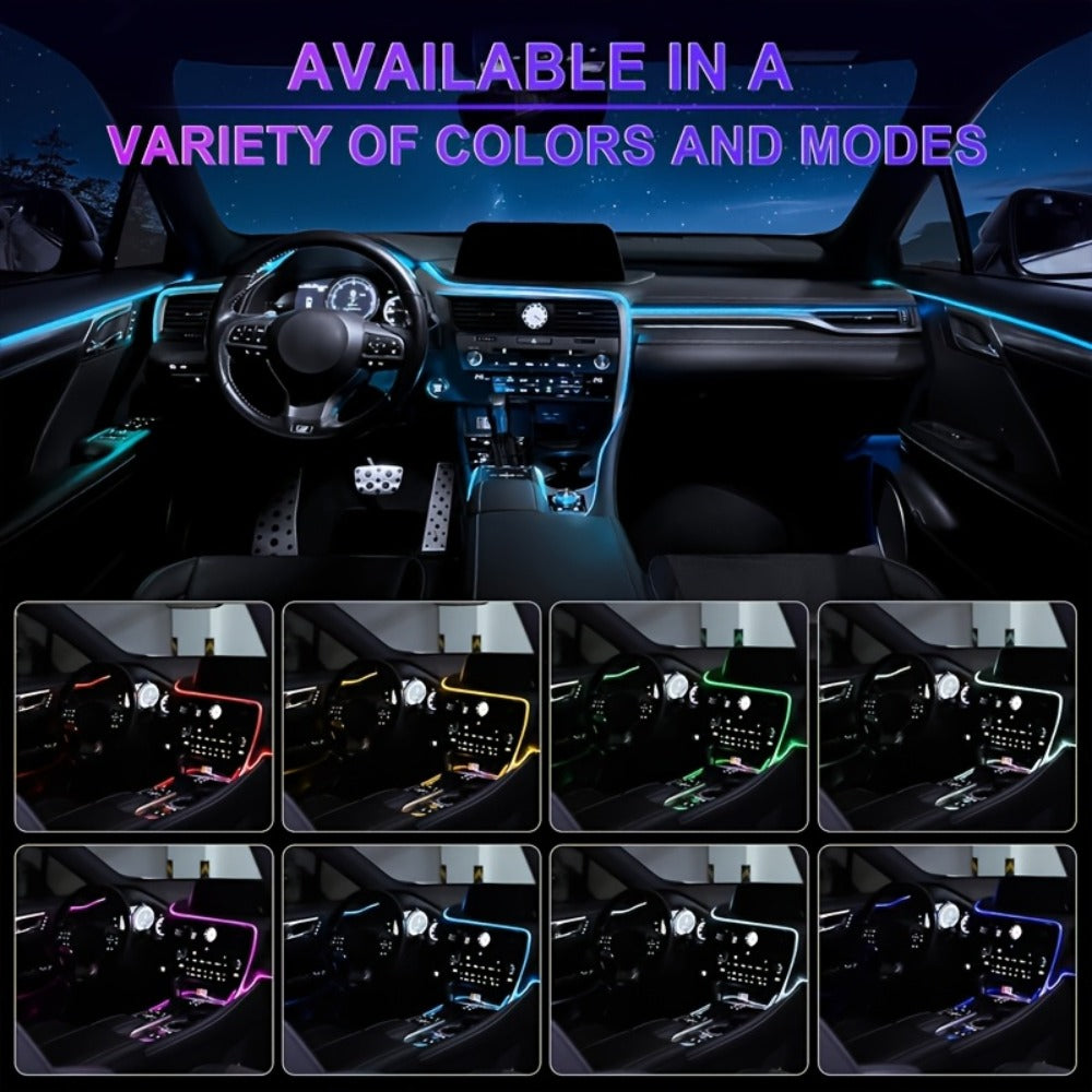 RGB Car Interior Ambient Lights LED Strip 8-Color App Control Music Sync Dashboard Door Console Neon Lighting Kit for Tesla Truck SUV Off-Road, USB 5V Plug-and-Play Car Decor Accessories