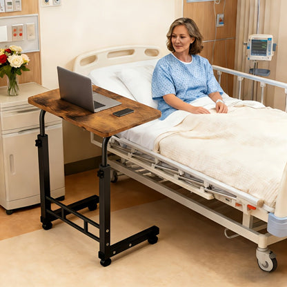 Overbed Table Adjustable Height – Hospital-Grade Nursing Bedside Table with Independent Storage Compartments for Elderly & Patient Care | Portable Auxiliary Tray Table, 8 Colors