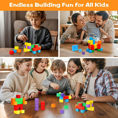Magnetic Cube Building Blocks 35 Pcs for Toddlers Rainbow Sensory STEM Toy Ages 3-5 – Safe Large Sealed Magnet Blocks for Boys & Girls, Bath Toy, Educational Construction Gift