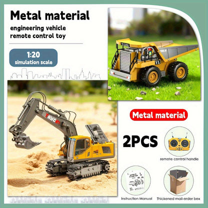 Remote Control Excavator Toy Set for Kids with Metal Shovel Bucket LED Lights & 1200mAh Rechargeable Battery – 2.4GHz RC Construction Vehicle for Boys Ages 6+, Birthday Christmas Gift, Multi-Vehicle Options