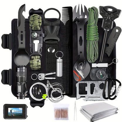 Survival Kit with Fire Starter & Compass – 14/152/258 Piece Outdoor Survival Gear Set for Camping, Hiking & Emergency | Perfect Gift for Men