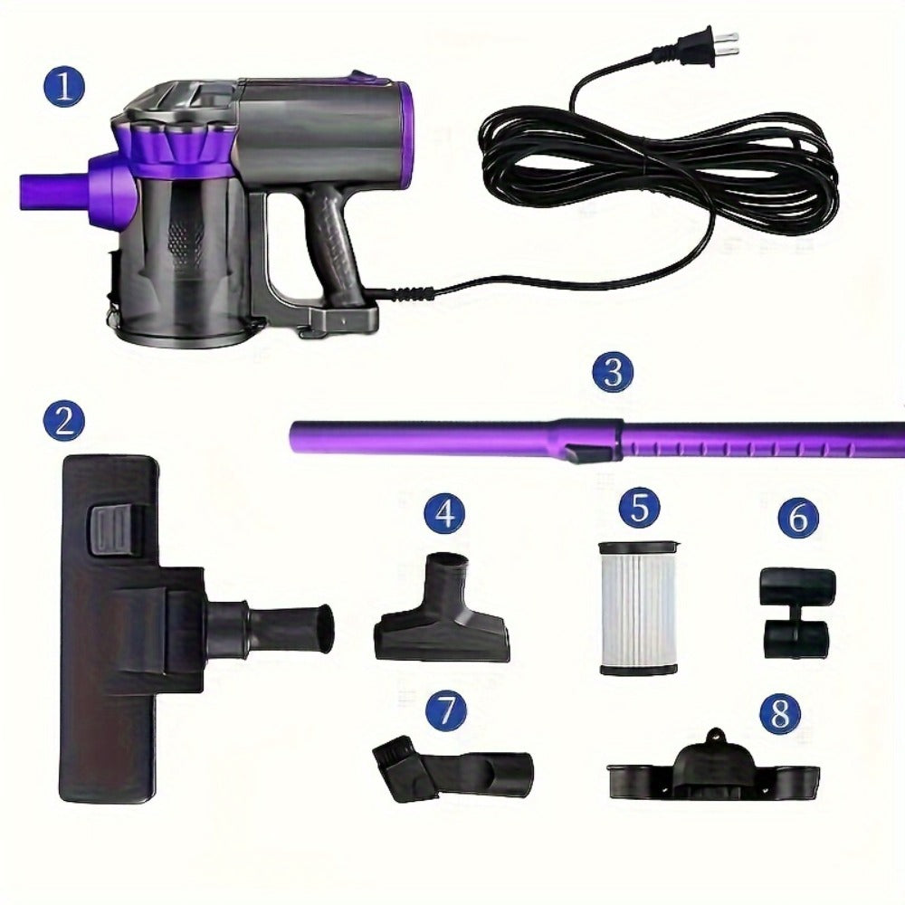 600W 4-in-1 Handheld Stick Vacuum Cleaner 20Kpa Strong Suction Low Noise Design - Lightweight Portable for Pet Hair, Hard Floors & Carpets, 110V Electric Vacuum with Multiple Attachments, Orange & Purple