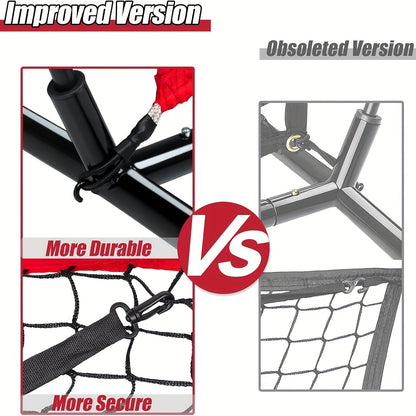 Baseball Practice Net 7x7ft – Complete Hitting & Pitching Training Set with 12 Baseballs, Bow Frame, Batting Tee, and Tote Bag, Portable Backyard Softball Throwing Net for Kids & Adults